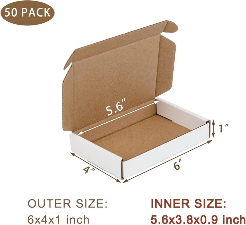 SUNLPH 50 Pack 6x4x1 Inches Small Shipping Boxes, White Corrugated Cardboard Boxes, Moving Mailing Packing Box - Image 2
